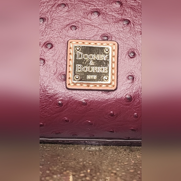 Dooney & Bourke Burgundy Ostrich Zip Satchel With Tan Handles - Picture 2 of 16